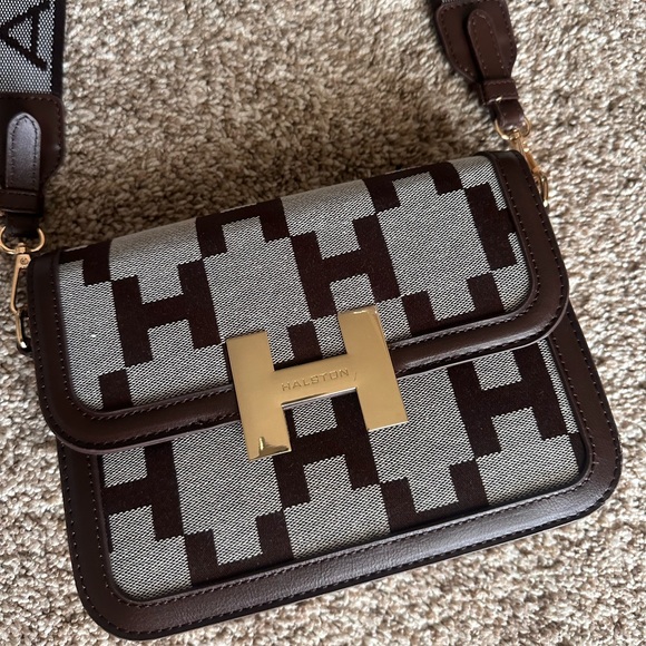 H by Halston Handbags - H by Halston Brown Geometric H-Pattern Crossbody Bag